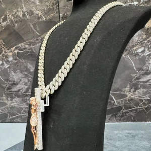 Colgantes de Diamantes de Corte Cruzado de Moissanita VVS de Plata 925 Personalizados, Cadena de Eslabones Hip Hop de Oro Rosa para Hombres y Mujeres Cristianos - Product Image 5