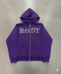 เสื้อฮู้ดซิปพิมพ์ลายโลโก้แบบกำหนดเองประดับด้วยคริสตัลทั่วตัว ผ้าเฟรนช์เทอร์รี่เนื้อหนา ตามความต้องการของลูกค้า สวมใส่ได้ทั้งชายและหญิง - Product Image 5