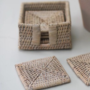 Indian Handmade Rattan Coasters <b>Set</b> with Mother Pearl Mosaic Natural Table Decor Drink Coasters Mats & Pad For Kitchen Hotel Use - Product Image 1