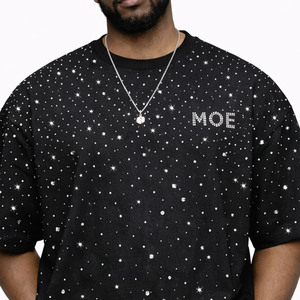 T-shirt homme premium à manches courtes, entièrement orné de strass, coupe ample et carrée, en coton premium, streetwear, haute qualité, tissu épais. - Product Image 3