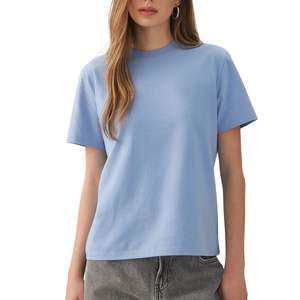 Camiseta de Algodón Lisa para Mujer, Cuello Redondo, Manga Corta, Informal, Básica, con Logotipo Personalizado, Venta al Por Mayor, OEM - Product Image 1