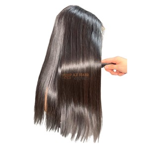 Natural Black Straight <b>Long</b> Length Swiss Lace <b>Wig</b> Virgin Vietnamese Hair Average Size <b>Wig</b> Cap - Product Image 3
