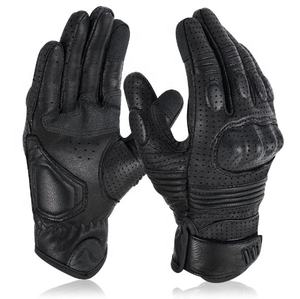 Nouveaux gants de moto unisexes en cuir véritable, compatibles écran tactile, perforés, respirants, antidérapants, coupe-vent, à doigts entiers - Product Image 1
