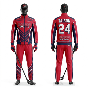 Traje Deportivo para Hombre, 300 GSM, Tela de Tricot de Poliéster Premium, Paneles Rojos y Azul Marino, Logotipo Personalizado por Sublimación y Transferencia de Calor - Product Image 1