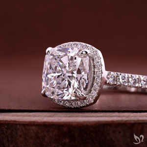 3CT <b>Cushion</b> Cut Lab Grown Diamond Halo <b>Ring</b> IGI Certified Pave Band 10K White Gold Engagement <b>Ring</b> - Product Image 2