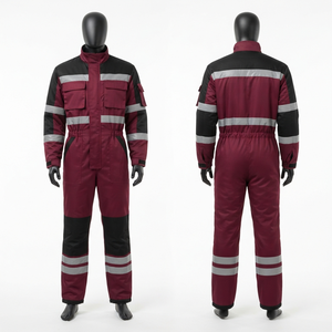 Premium 240 GSM Polycotton Twill CE Certified <b>Waterproof</b> Breathable <b>Work</b> Uniform Burgundy Black Reflective Panels Custom Logo - Product Image 1