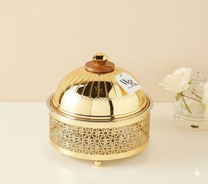 Casserole de luxe en acier inoxydable à base géométrique avec support en bois pour la maison, l'hôtel, les mariages, prix de gros, style Moyen-Orient, buffet - Product Image 5