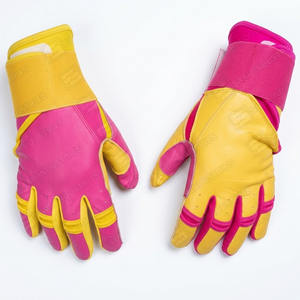 Guantes de entrenamiento de béisbol de cuero de alta calidad de una mano amarilla y otra mano de color rosa - Product Image 3