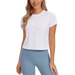 T-shirt décontracté pour femme, blanc, col rond, manches courtes, avec impression de logo personnalisé, broderie, coton, polyester, vêtements d'été pour femme - Product Image 5