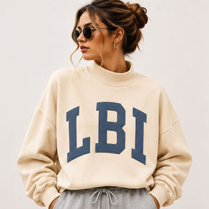 LBI ODM Factory Customized Loose Fit Fall Winter <b>Jumper</b> Crop Drop Shoulder Varsity Mock Neck Sweatshirts for Women - Product Image 4