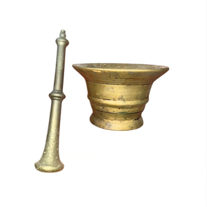 Engraved brass mortar and pestle with side ring handle accents, available at wholesale prices. - Product Image 4