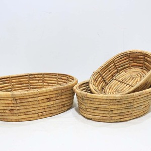 Natural Eco-Friendly Rustic Water Hyacinth Woven Serving Fruit Bread <b>Tray</b> <b>Basket</b> Set Oval Nesting Bins - Product Image 4