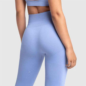 Women's High Waist Full Length Solid Light Blue Knitted <b>Leggings</b> Stretch Breathable Sporty All Seasons - Product Image 5