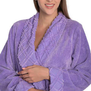 Albornoz de lujo para mujer con cuello chal largo, de felpa suave, largo completo, con bolsillos, cinturón ajustable y acogedor - Product Image 4