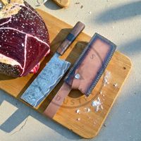 Couteau à viande en acier damas cuivré, fait main, de qualité supérieure, robuste, haute dureté, avec manche en bois et étui en cuir, 8-9,9 pouces