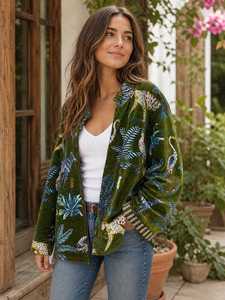 Eye Catching Luxury <b>Velvet</b> Jungle Leopard Print Jacket Handmade Boho <b>Coat</b> Cotton Lined Safari Style <b>Women</b> Blazer - Product Image 1