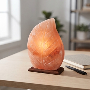 Lámpara de Sal del Himalaya con Forma de Hoja, Cristal de Roca Natural, Iluminación Decorativa para Mesa, Adorno para Dormitorio y Hogar - Product Image 3