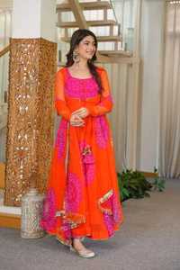 InCotton.M <b>Indian</b> Designer Party Wedding Wear Faux Georgette Digital Printed Anarkali <b>Top</b> Pant Work Lace Border Dupatta All - Product Image 3