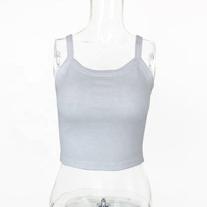 Tops cortos de tirantes acanalados transpirables personalizados al por mayor para mujer, ropa deportiva sexy sin mangas para gimnasio y entrenamiento - Product Image 2