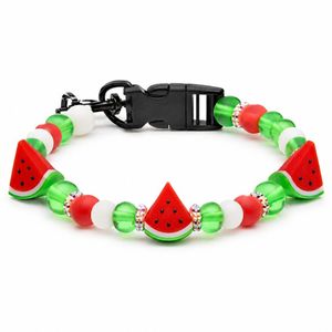 Cute Watermelon Beach Ball Pattern Waterproof Beaded Pet Necklace Adjustable <b>silicone</b> <b>bead</b> dog collar - Product Image 1
