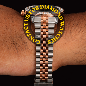 Montre pour femme avec bracelet en acier inoxydable bicolore sur mesure, lunette ronde uniquement, cadran en verre avec diamants moissanite et chiffres romains - Product Image 2