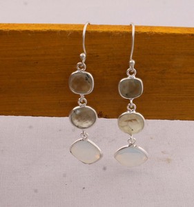 Natural Prehnite & Opalite Multi-Stone <b>Earrings</b> 925 Sterling Silver Faceted Gemstone Triple Drop <b>Earrings</b> <b>Handmade</b> Wholesale - Product Image 5