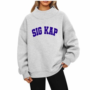 Sigma / Kapa <b>Mock</b> <b>Neck</b> Sweatshirt Chenille Embroidery Greek Letters Oversized Cotton Fleece Crew <b>Neck</b> Casual University - Product Image 1