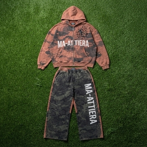 Men Rust Black <b>Camouflage</b> Pullover Hoodie <b>Tracksuit</b> Set Oversized Loose Fit Panel Streetwear Custom OEM ODM Wholesale - Product Image 5