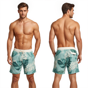 Shorts de bain Island Breeze pour hommes de qualité supérieure, avec une construction légère et à séchage rapide, et un design graphique artistique estival. - Product Image 2