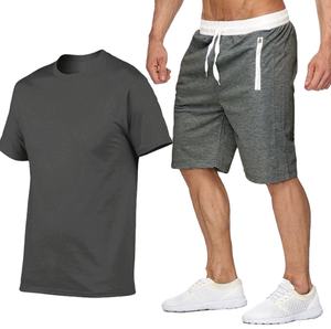 Mens Solid Grey T-Shirt <b>Shorts</b> Set Casual Sportswear Eco-Friendly Breathable Quick Dry Workout Gym Outfit Elastic Waist <b>Zipper</b> - Product Image 1