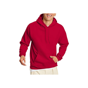 Sweat-shirt à capuche rouge pour homme, coupe classique, en molleton de coton, couleur unie, avec poche, pour l'automne - Product Image 1