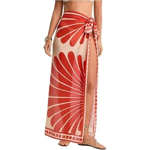 Sarong transparent pour femme, jupe longue de plage à fente haute, imprimé floral, à nouer sur les côtés - Product Image 3
