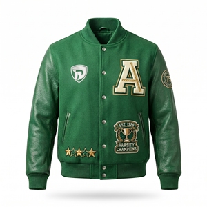 Chaqueta Varsity Verde para Hombre Dumela, Estilo Preppy, Insignia Bordada, Cierre de Botones Frontales, Ropa de Abrigo de Invierno, Resistente al Viento, 100% Poliéster - Product Image 1