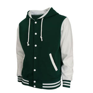 Veste de sport premium pour homme |   Blouson Bomber Streetwear en Toile Vert Forêt et Blanc Glacé avec Manches Contrastantes en Polaire et Lettres Brodées - Product Image 2