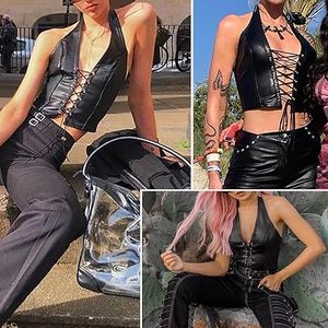 Top de Cuero de Diseño para Mujer, Chaleco Corto sin Mangas de Cuero Genuino de Lujo Personalizado, Ropa de Moda de Alta Gama - Product Image 5