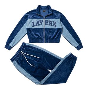 2026 Custom <b>Men</b> <b>Tracksuit</b> <b>Velour</b> Denim Acid Wash Patchwork Windbreaker Style Trendy Jacket 3D for Glitter Print - Product Image 1