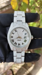 Reloj de Lujo de Acero Inoxidable con Incrustaciones de Moissanita VVS, Esfera con Números Romanos, Bisel de Diamantes, Automático, Deportivo, Edición Limitada, Estilo Hip Hop - Product Image 2