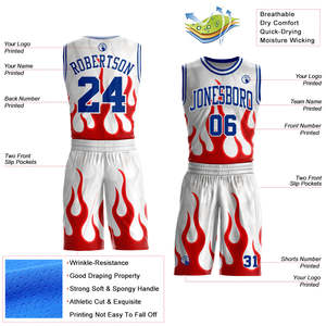 Ensemble d'uniformes de basketball unisexe sans manches antibactériens bleu roi et blanc personnalisés, maillot et short d'équipe en polyester recyclé de qualité supérieure - Product Image 2