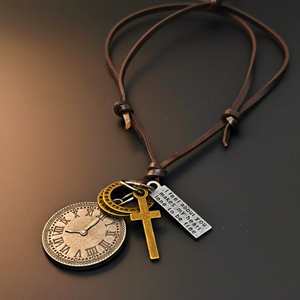 Fashion Pendant Necklace 1.2-Inch Pure Stainless Steel Pendant with Adjustable Leather <b>Rope</b> for Men & Boys - Product Image 4