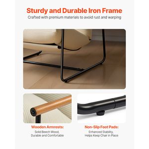 Sillón Moderno y Acogedor con Estructura Metálica, Reposabrazos de Madera, Acolchado de Espuma Suave, Sillón Tapizado Desmontable, Conveniente para el Hogar - Product Image 5