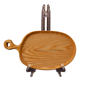 Plateau de service en bois avec poignée, forme ovale, finition naturelle, pour contact alimentaire, usage résidentiel, fabriqué au Vietnam - Product Image 5