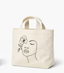 <b>Canvas</b> <b>Tote</b> Bag Medium Size short Handle Line Art Woman Face With Flower Daily Use Shopping Bag - Product Image 2