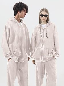 Sweat à capuche zippé oversize délavé à l'acide pour homme, 100 % coton, épaules tombantes, style streetwear vintage, personnalisable - Product Image 3