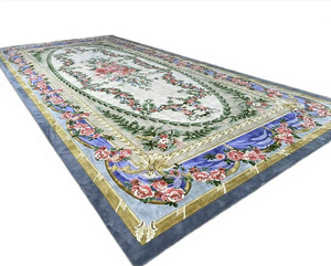 Alfombra Clásica con Diseño Floral, Rectangular, de Lana, Hecha a Mano, con Base de Látex Antideslizante, para Sala de Estar, Pelo Plano, Diseño Azul y Rosa - Product Image 2