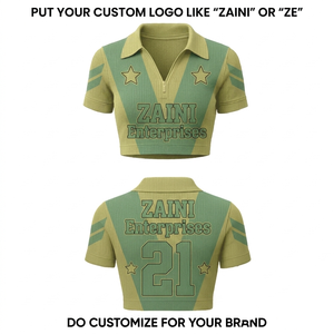 Camiseta Corta de Tela Rib de Poliéster y Spandex de Primera Calidad, 260 GSM, Verde Beige, Estilo Panel, Impresión por Sublimación Personalizada - Product Image 1
