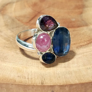 Natural Oval Kyanite Pink Ruby Amethyst Statement <b>Ring</b> 925 Sterling Silver Multi Gemstone Engagement Anniversary Gift Handmade - Product Image 3