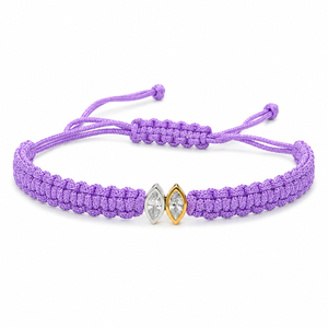 Bracelet en macramé bleu marine en or 14 carats avec diamants CVD de laboratoire F VVS VS, design double marquise, cordon tressé réglable plaqué rhodium - Product Image 4
