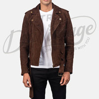 Veste de motard en cuir suédé marron foncé pour homme, classique, double fermeture éclair, en véritable peau de mouton, chaude pour l'hiver, avec ceinture