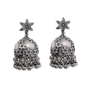 Floral Dome Oxidized <b>Sterling</b> <b>Silver</b> Hallmarked <b>Hoop</b> <b>Earrings</b> SKU7633 <b>Silver</b> Mountain Gift Party Geometric Triangle Bohemian - Product Image 1