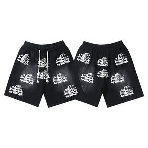 Shorts en coton rose tricoté uni avec cordon de serrage, logo frontal, style streetwear, écologique, respirant, décontracté, taille mi-haute pour homme - Product Image 4